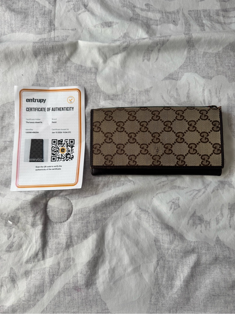 Gucci Brown Beige GG Canvas Zip Around Continental Wallet